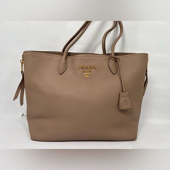PRADA Vitello Daino Side Zip Shopper Tote Cammeo / Blush Pink - Picture 1 of 16